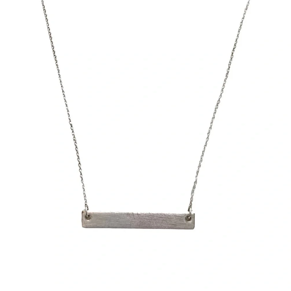 Minimalist Silver Tone Bar Necklace | Layering Necklace Blank Plate Necklace